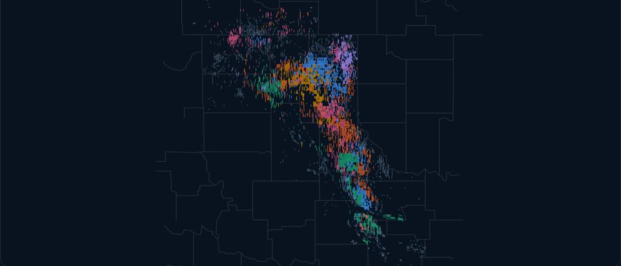 Anadarko horizontal wells, colored by operator