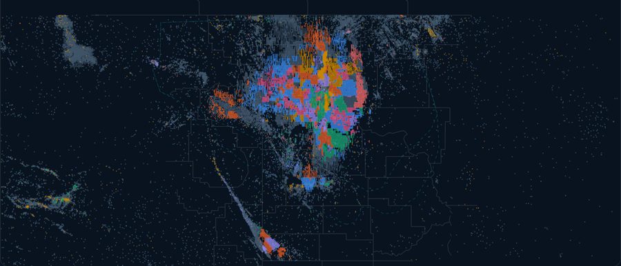 Bakken horizontal wells, colored by operator