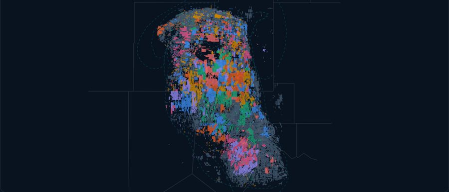 Delaware horizontal wells, colored by operator