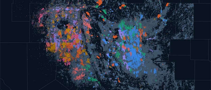 Permian horizontal wells, colored by operator
