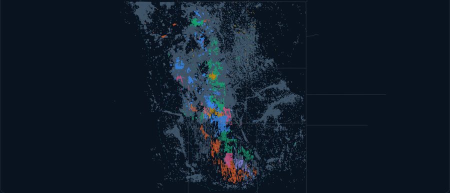 Powder River horizontal wells, colored by operator