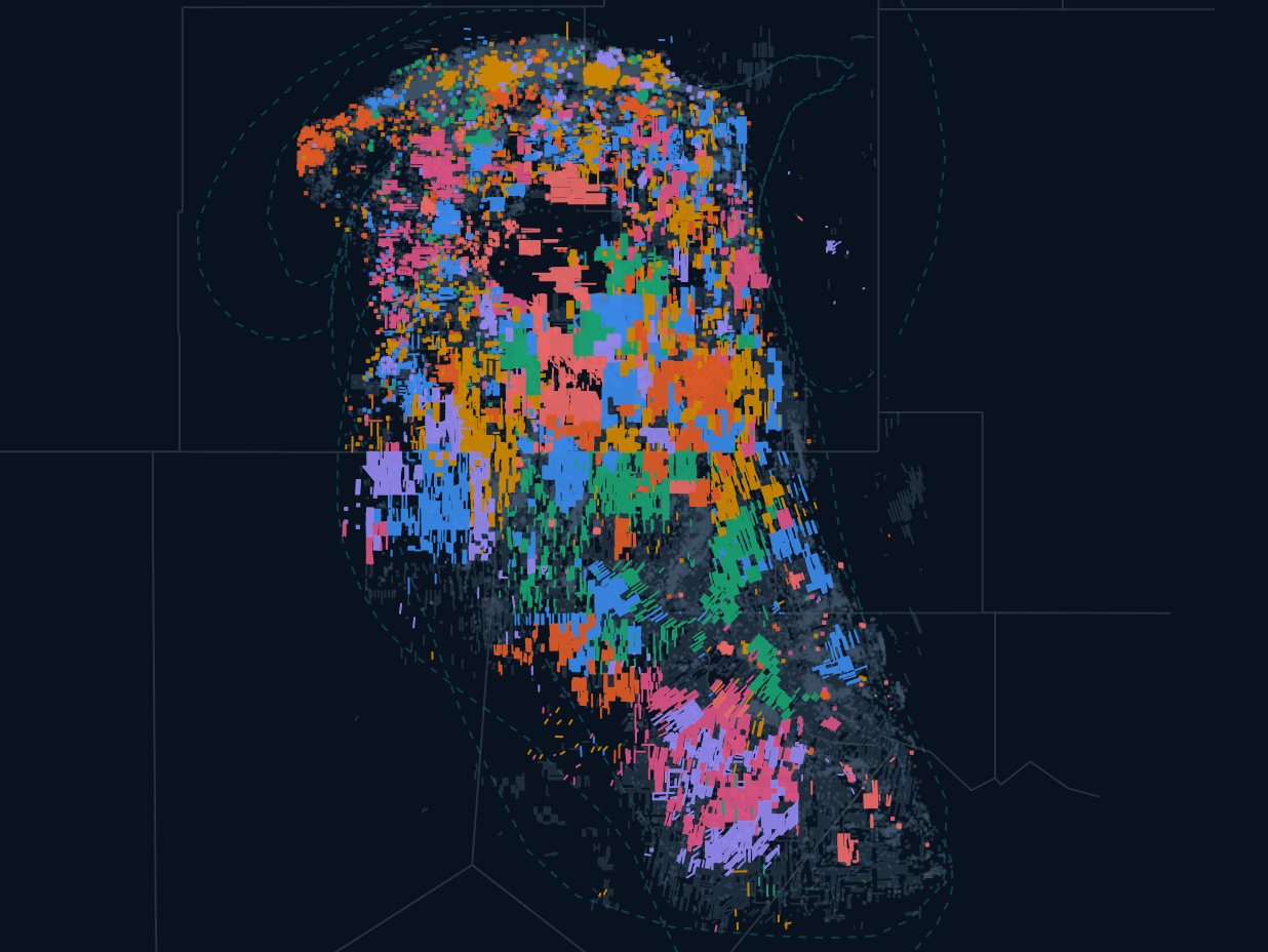 Delaware wells mapped by operator