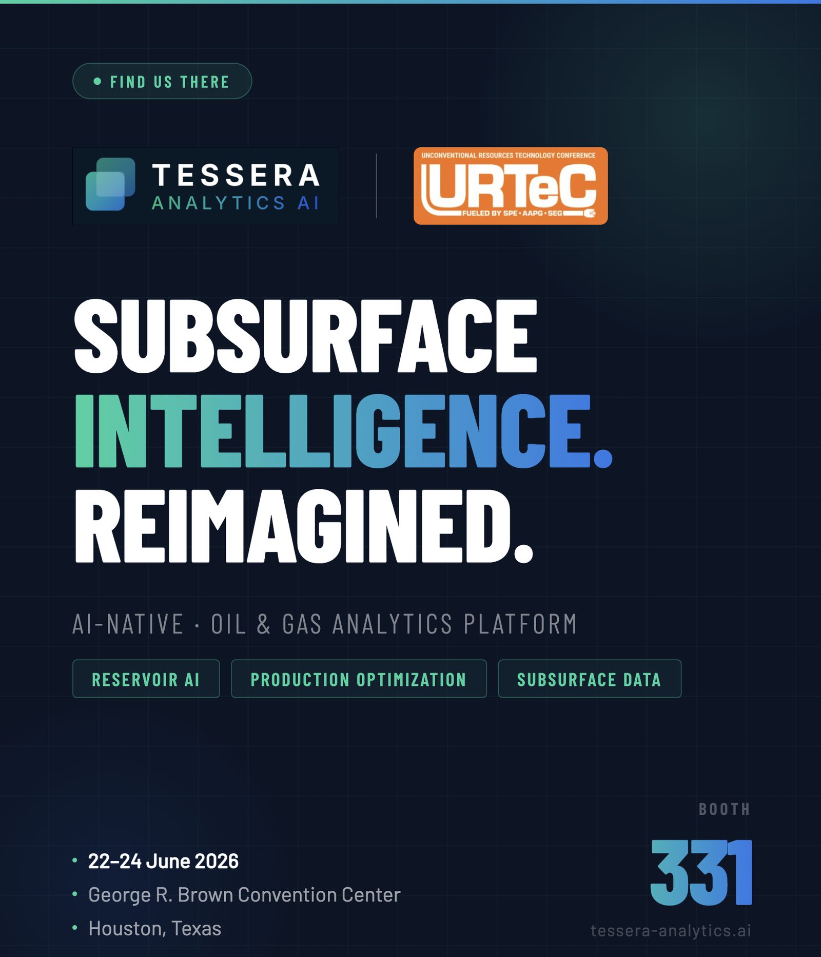 URTeC 2026 booth announcement, Booth 331, Houston, June 22 to 24